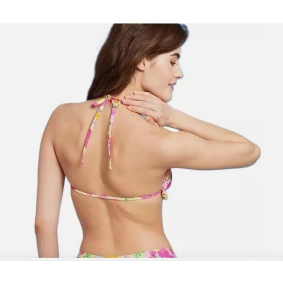 WILD FABLE BIKINI TOP FRONT TIE RUFFLE TRIM FLORAL MULTICOLOR WOMEN'S SMALL - Picture 2 of 2